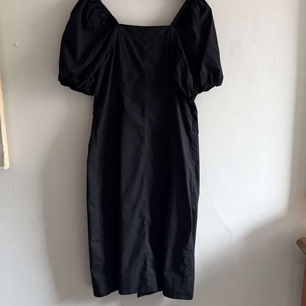 J. Crew Black cotton poplin Puff-Sleeve Button Midi Dress XS - Picture 4 of 8